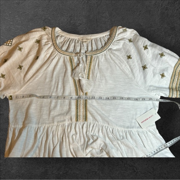 Lucky Brand Boho Embroidered Babydoll Top Size Large NWT - Picture 13 of 15